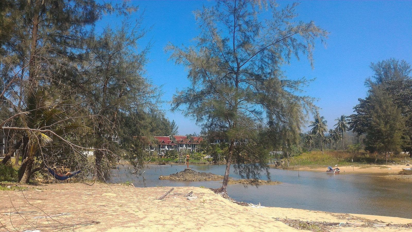Where Khlong Bang Niang meets the sea at Bang Niang Beach, Khao Lak